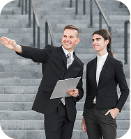 Business professionals on stairs