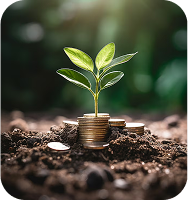 Plant growing from coins representing investment growth